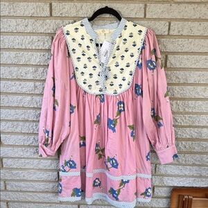 Entro Pink Floral Cotton Dress with Contrast Yoke